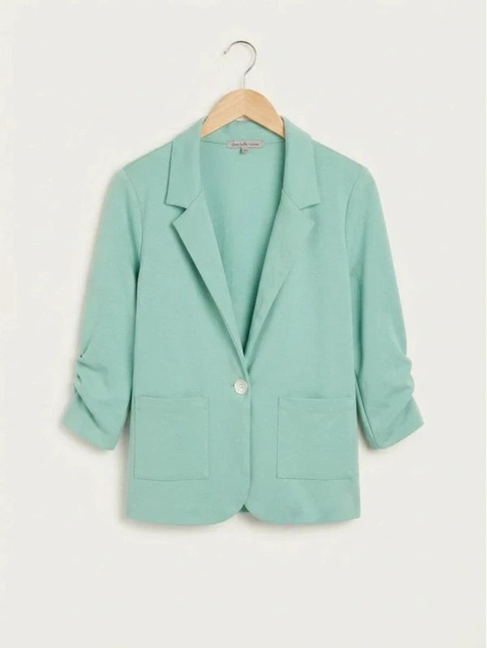 Charlotte Russe Mint Green Ruched 3/4 Sleeve Knit Blazer